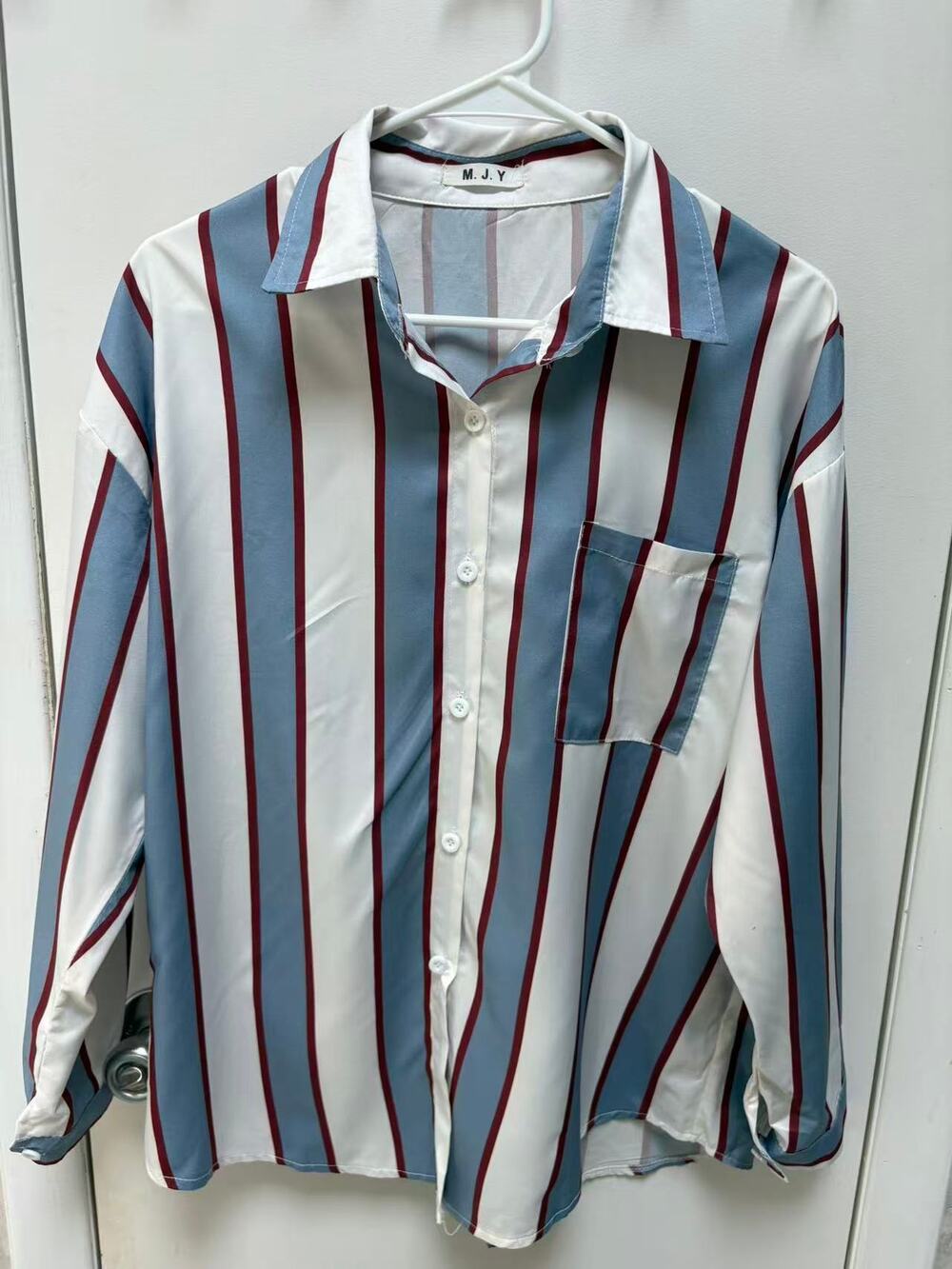 Women Striped Button Down Blouse Womens Large Oversized Casual Slouchy Top Large